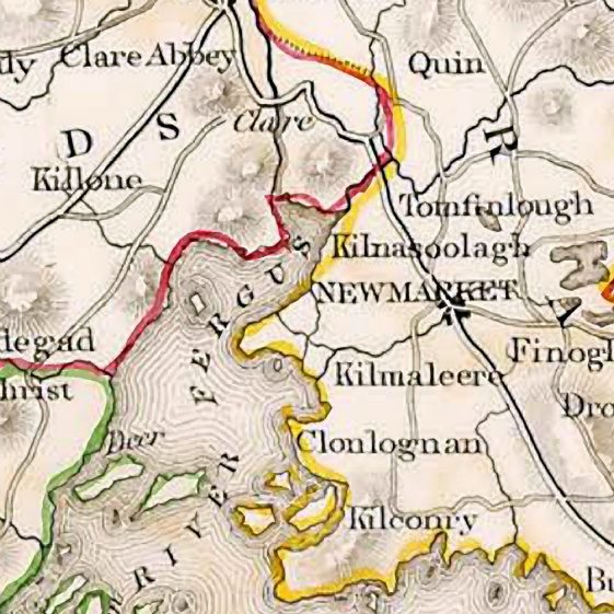 Map of the River Fergus Estuary and surrounding land 1837, from the Lewis Topographical Dictionary of Ireland.