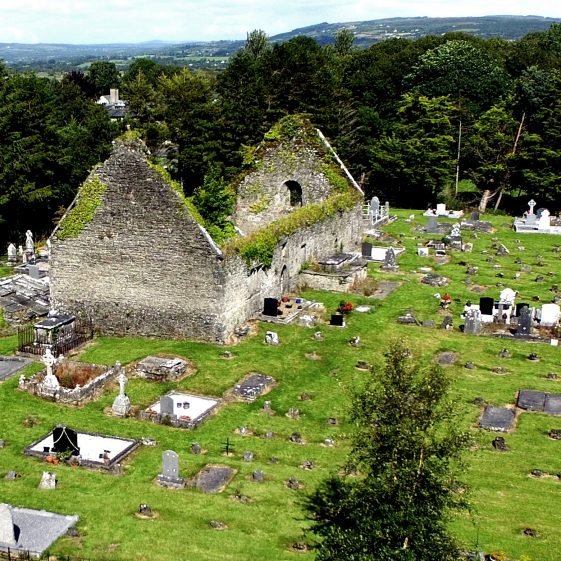 Aerial view of Bunratty Graveyard from the south-west. At the left is the large Studdert Family vault. | John O'Brien